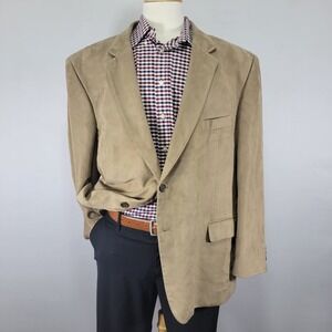 Stafford Essentials Men's Sport Coat Blazer Two Button Suded Beige Polyester 48R